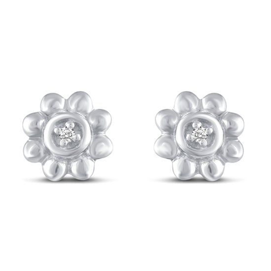 3 Pairs Set Ear Party 1/20 Cttw Natural Diamond Daisy Flower Hexagon Triangle Stud Earrings in 925 Sterling Silver
