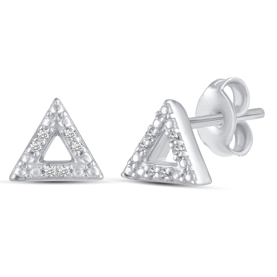 3 Pairs Set Ear Party 1/20 Cttw Natural Diamond Daisy Flower Hexagon Triangle Stud Earrings in 925 Sterling Silver