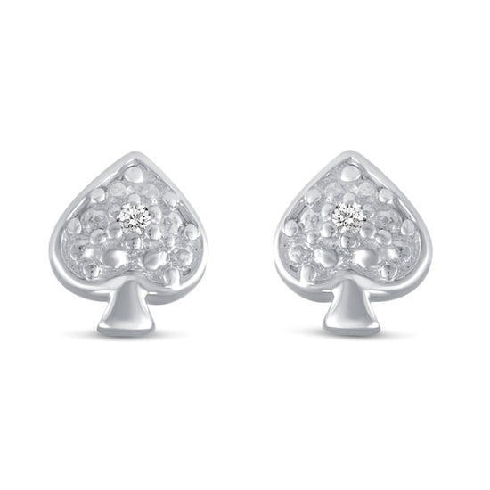 3 Pairs Set Ear Party 1/10 Cttw Natural Diamond Ace of Spades Heart Huggies Stud Hoops Earrings in 925 Sterling Silver