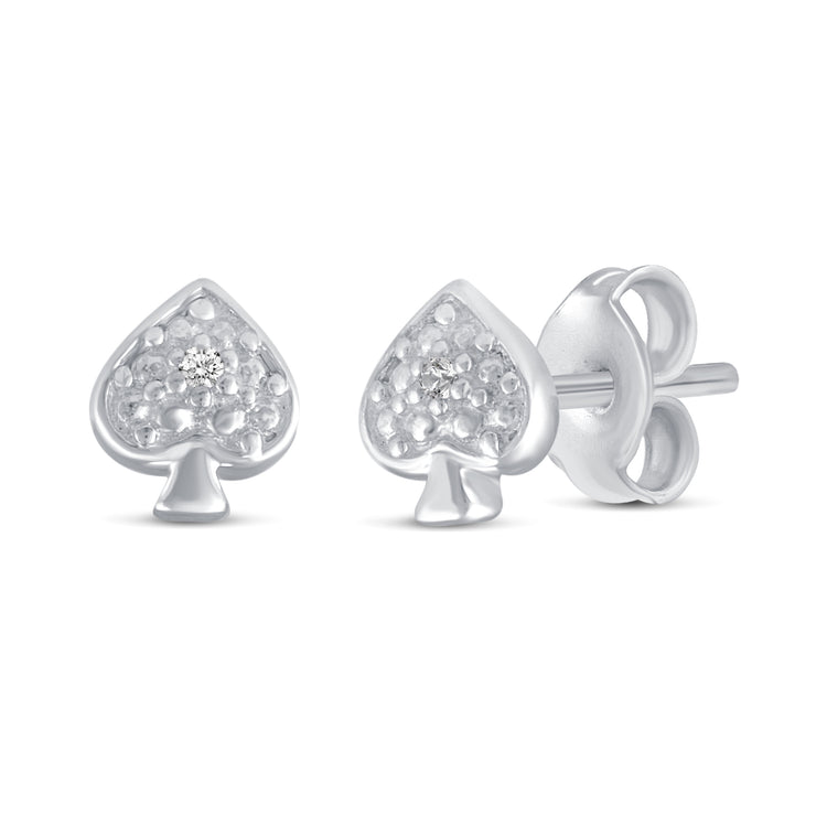 3 Pairs Set Ear Party 1/10 Cttw Natural Diamond Ace of Spades Heart Huggies Stud Hoops Earrings in 925 Sterling Silver