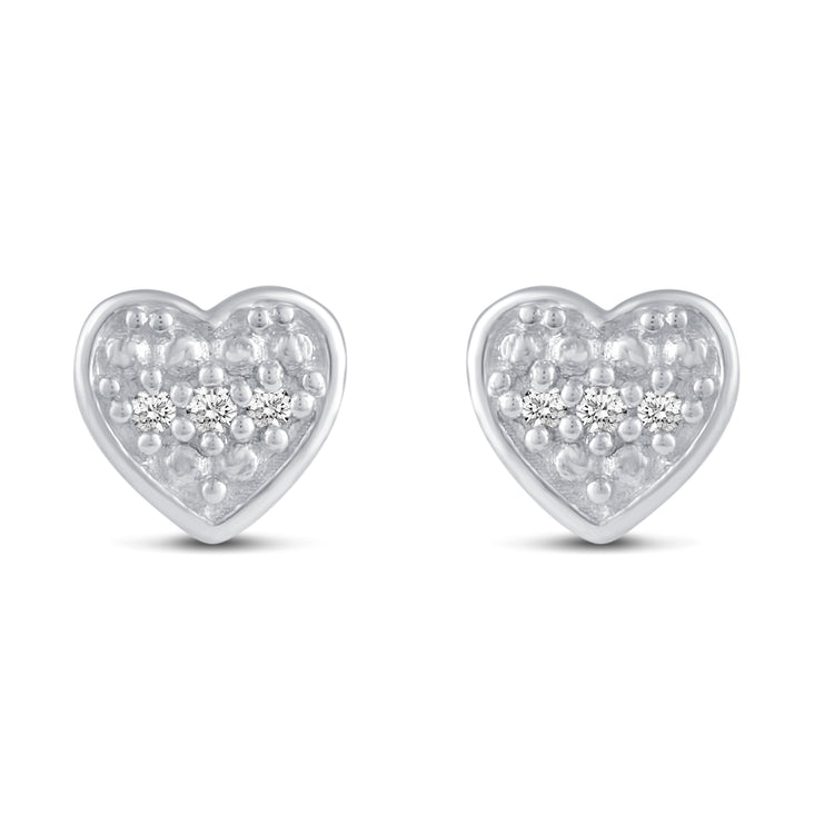 3 Pairs Set Ear Party 1/10 Cttw Natural Diamond Ace of Spades Heart Huggies Stud Hoops Earrings in 925 Sterling Silver