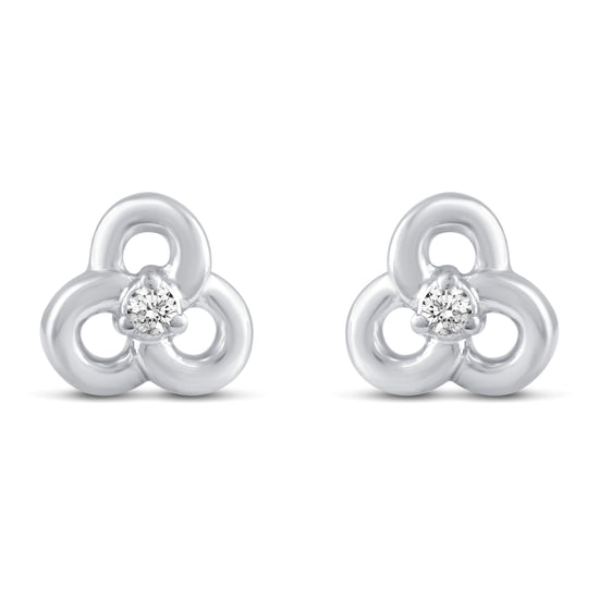 1/60 Cttw Natural Diamond Pansy Flower Stud Earrings in 925 Sterling Silver