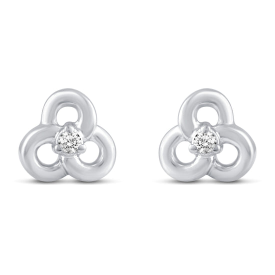 1/60 Cttw Natural Diamond Pansy Flower Stud Earrings in 925 Sterling Silver