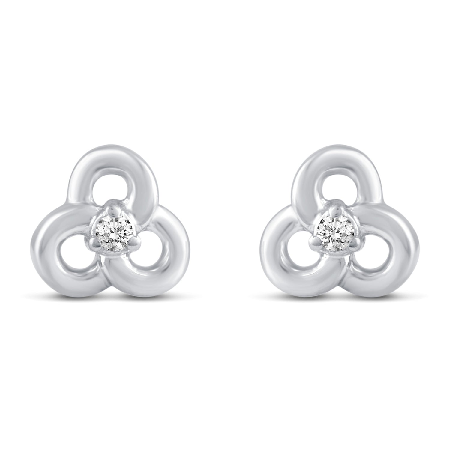 1/60 Cttw Natural Diamond Pansy Flower Stud Earrings in 925 Sterling Silver