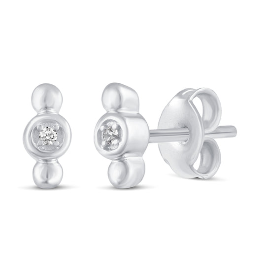 3 Pairs Set Ear Party 1/20 Cttw Natural Diamond Pansy Flower 1 Stone Bar Crawler Stud Earrings in 925 Sterling Silver