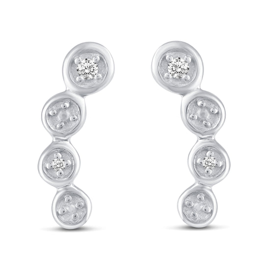 3 Pairs Set Ear Party 1/20 Cttw Natural Diamond Pansy Flower 1 Stone Bar Crawler Stud Earrings in 925 Sterling Silver