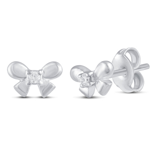 3 Pairs Set Ear Party 1/20 Cttw Natural Diamond Bow Tie X Disk Stud Earrings in 925 Sterling Silver