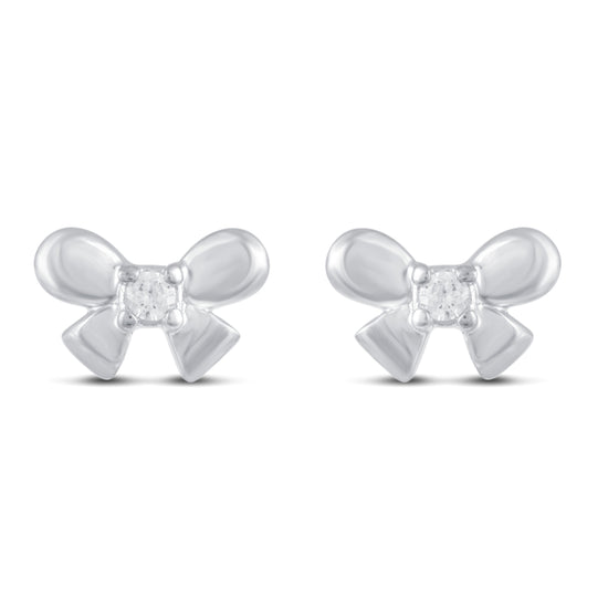 3 Pairs Set Ear Party 1/20 Cttw Natural Diamond Bow Tie X Disk Stud Earrings in 925 Sterling Silver