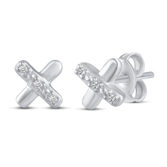 3 Pairs Set Ear Party 1/20 Cttw Natural Diamond Bow Tie X Disk Stud Earrings in 925 Sterling Silver
