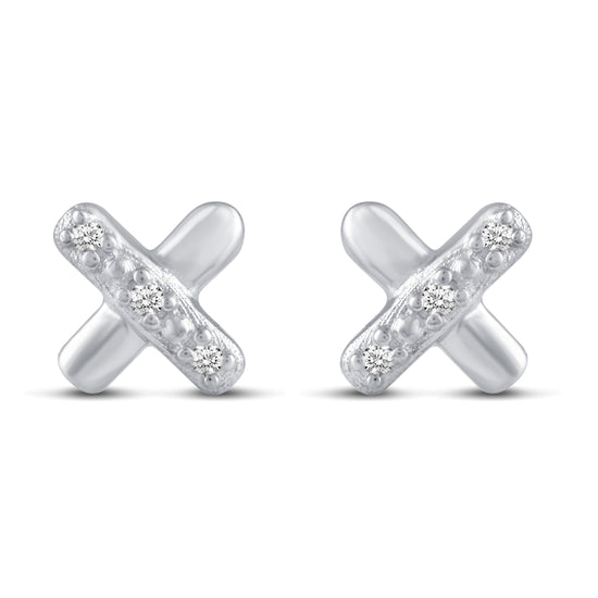 3 Pairs Set Ear Party 1/20 Cttw Natural Diamond Bow Tie X Disk Stud Earrings in 925 Sterling Silver