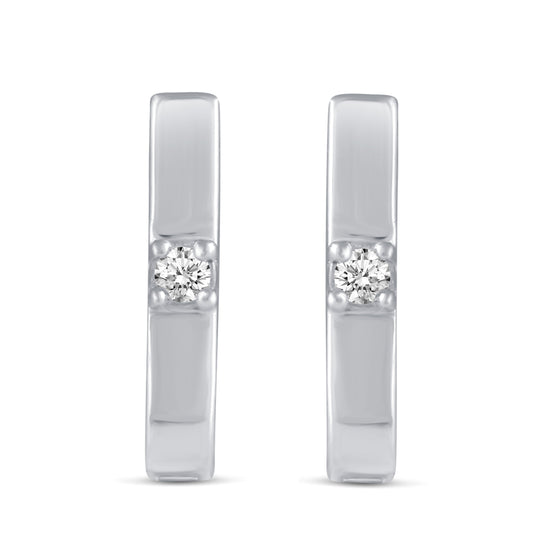 3 Pairs Set Ear Party 1/10 Cttw Natural Diamond Single Stone Square Beaded Mini Huggies Hoop Earrings in 925 Sterling Silver
