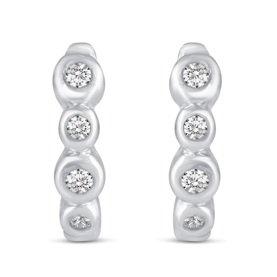 3 Pairs Set Ear Party 1/10 Cttw Natural Diamond Single Stone Square Beaded Mini Huggies Hoop Earrings in 925 Sterling Silver