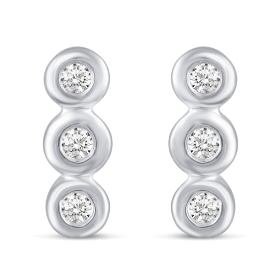 3 Pairs Set Ear Party 1/10 Cttw Natural Diamond Three Stone Bar Flower Marquise Flower Stud Earrings in 925 Sterling Silver