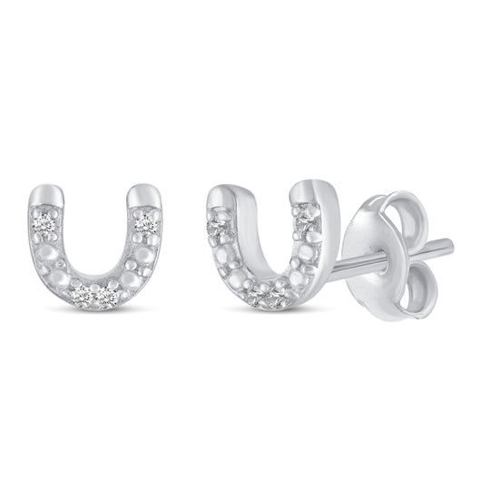 3 Pairs Set Ear Party 1/20 Cttw Natural Diamond Heart Horseshoe Cross Stud Earrings in 925 Sterling Silver