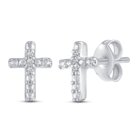 3 Pairs Set Ear Party 1/20 Cttw Natural Diamond Heart Horseshoe Cross Stud Earrings in 925 Sterling Silver