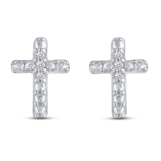 3 Pairs Set Ear Party 1/20 Cttw Natural Diamond Heart Horseshoe Cross Stud Earrings in 925 Sterling Silver