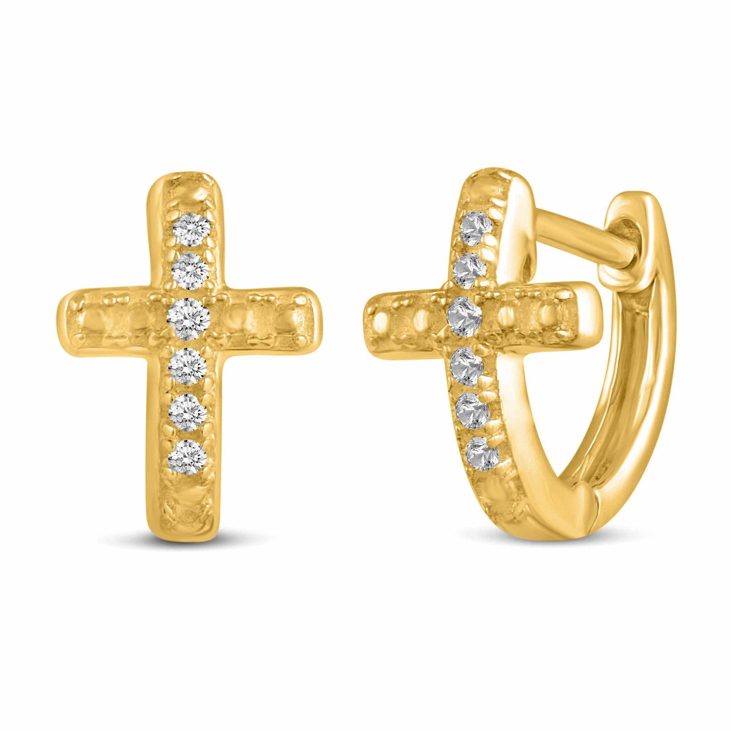 1/30 Cttw Natural Diamond Cross Huggies Earrings in 925 Sterling Silver yellow gold