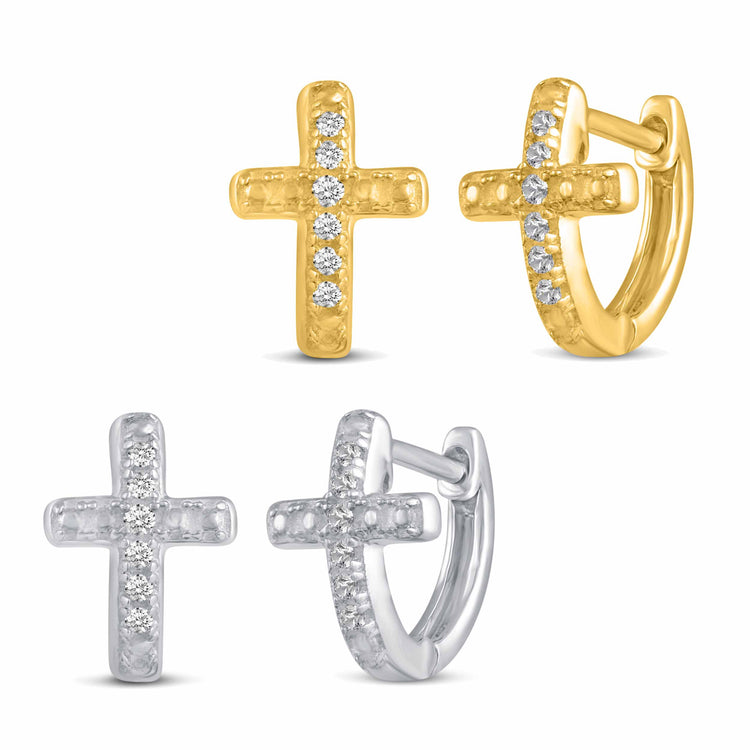 1/30 Cttw Natural Diamond Cross Huggies Earrings in 925 Sterling Silver yellow gold