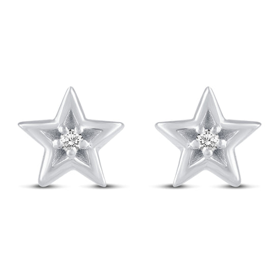 3 Pairs Set Ear Party 1/10 Cttw Natural Diamond Turtle Star Bezel Stud Earrings in 925 Sterling Silver