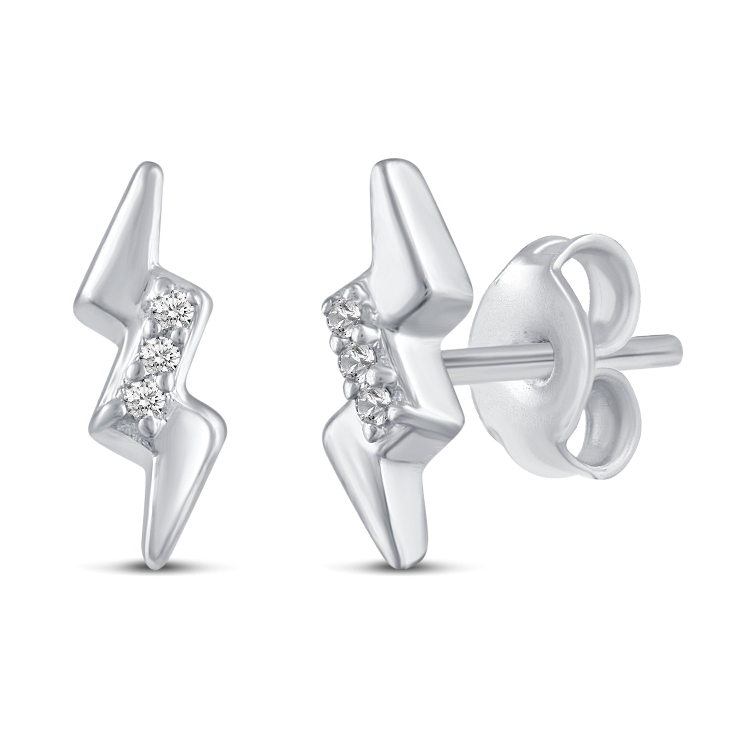 3 Pairs Set Ear Party 1/10 Cttw Natural Diamond Lightning Bolt Fish Angel Wing Stud Earrings in 925 Sterling Silver