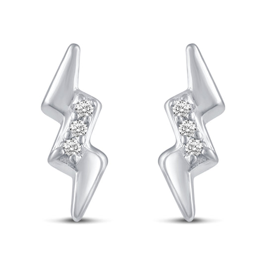 3 Pairs Set Ear Party 1/10 Cttw Natural Diamond Lightning Bolt Fish Angel Wing Stud Earrings in 925 Sterling Silver