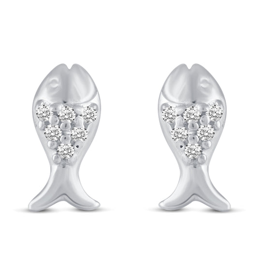 3 Pairs Set Ear Party 1/10 Cttw Natural Diamond Lightning Bolt Fish Angel Wing Stud Earrings in 925 Sterling Silver