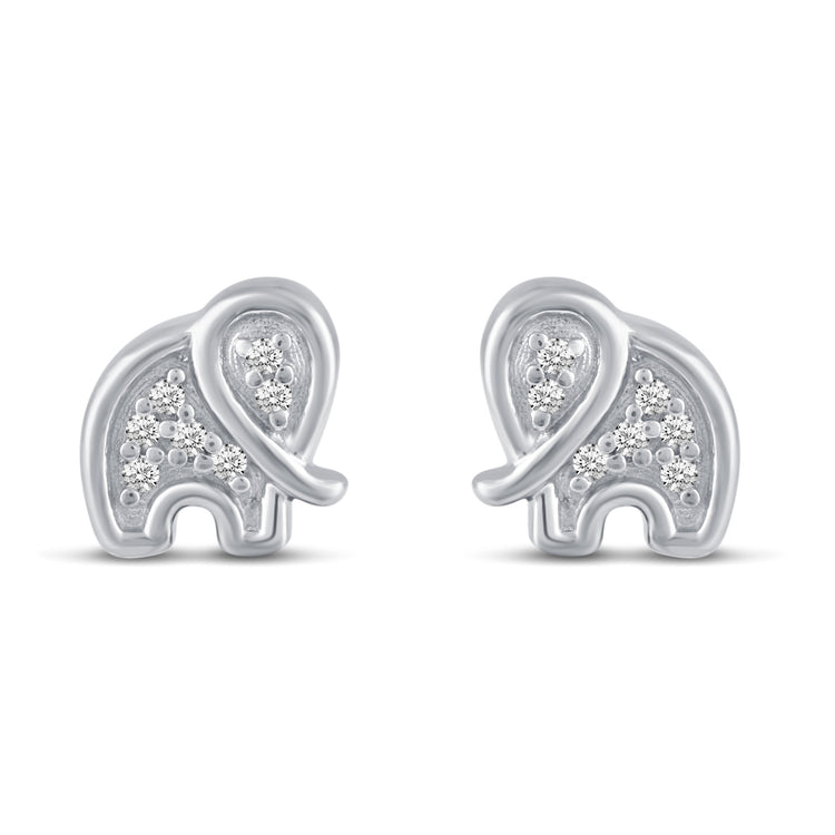 3 Pairs Set Ear Party 1/10 Cttw Natural Diamond Elephant Marquise Palm Tree Stud Earrings in 925 Sterling Silver