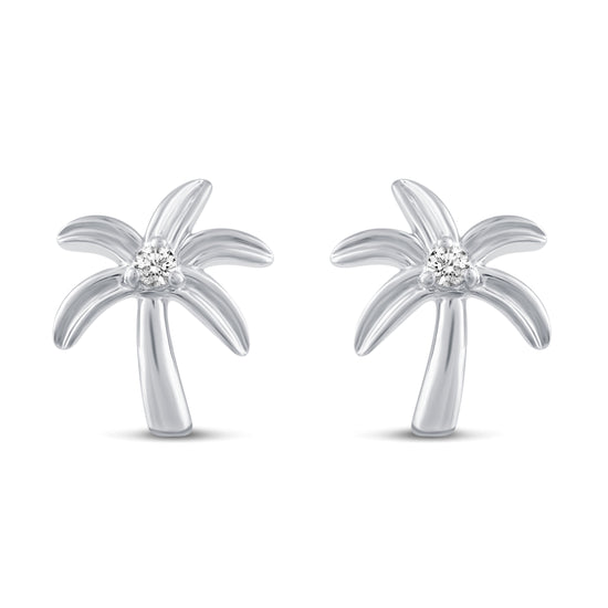 3 Pairs Set Ear Party 1/10 Cttw Natural Diamond Elephant Marquise Palm Tree Stud Earrings in 925 Sterling Silver