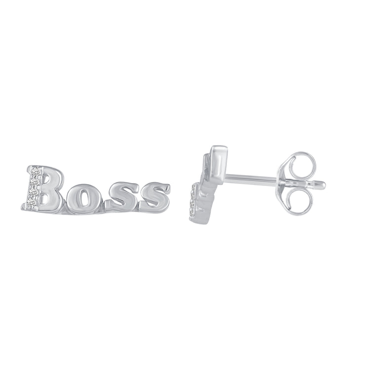 Boss Lady Stud Earrings with 1/20 Ctw Natural Diamonds set in 925 Sterling Silver