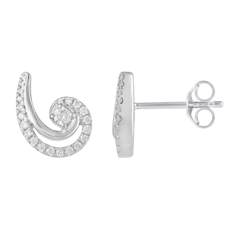 1/3 Carat Diamond Duo Swirl Stud Earrings in 925 Sterling Silver