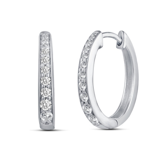 1/2 Cttw Diamond Channel Set Oval Hoop Earrings set in 925 Sterling Silver