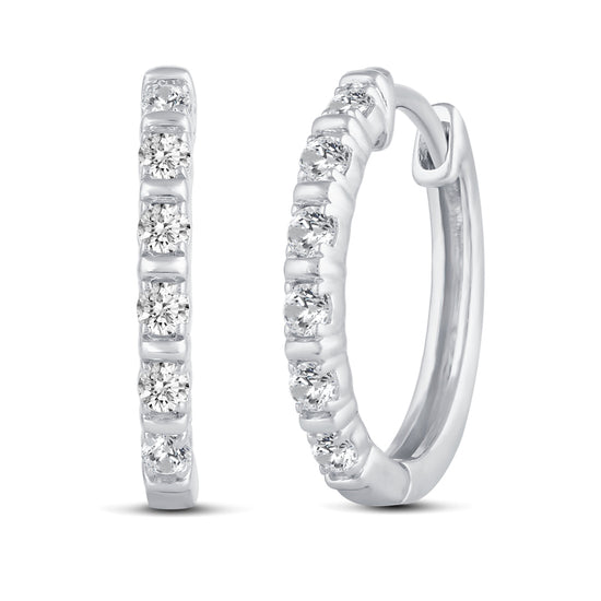 1/2 Cttw Diamond Classic Hoop Earrings set in 925 Sterling Silver