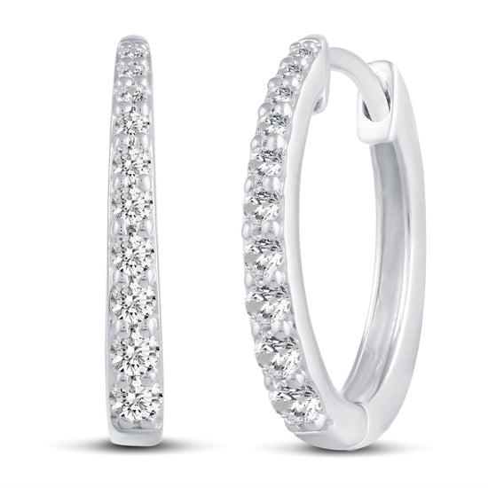 1/2 Cttw Diamond Oval Hoop Earrings set in 925 Sterling Silver
