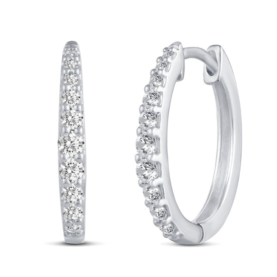 1/2 Cttw Diamond Dome Hoop Earrings set in 925 Sterling Silver