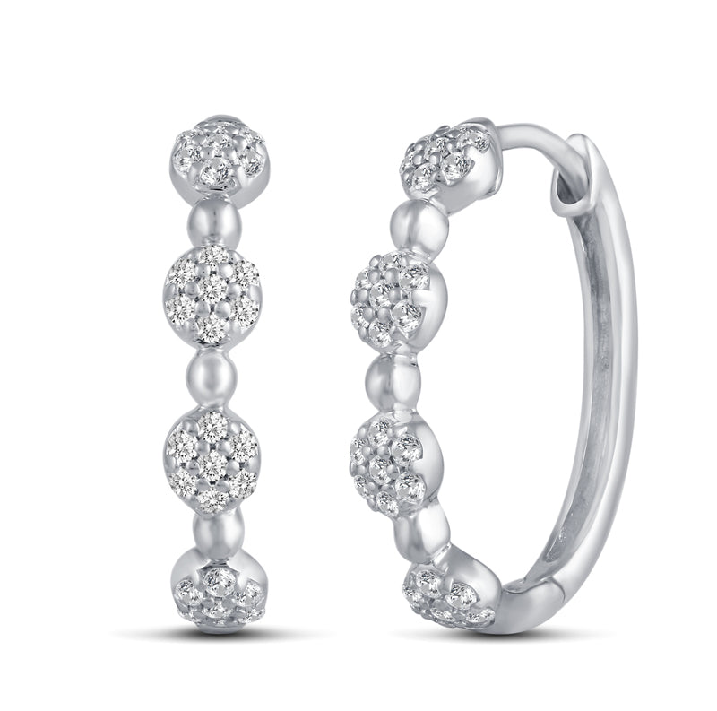 1/2 Cttw Diamond Four Cluster station Hoop Earrings set in 925 Sterling Silver