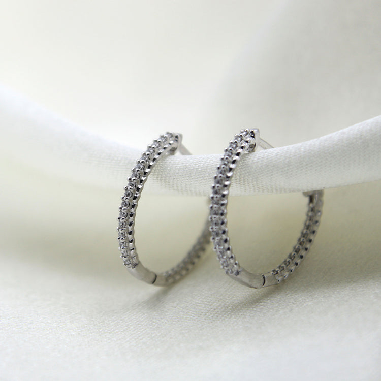 1/4 Cttw Diamond Inside Out Pave Hoop Earrings set in 925 Sterling Silver