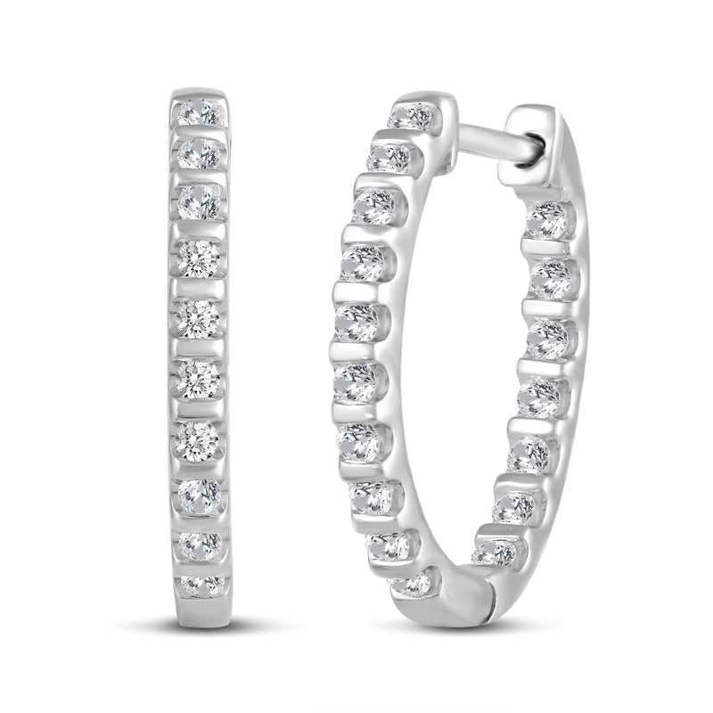 1/2 Cttw Diamond Inside Out Hoop Earrings set in 925 Sterling Silver