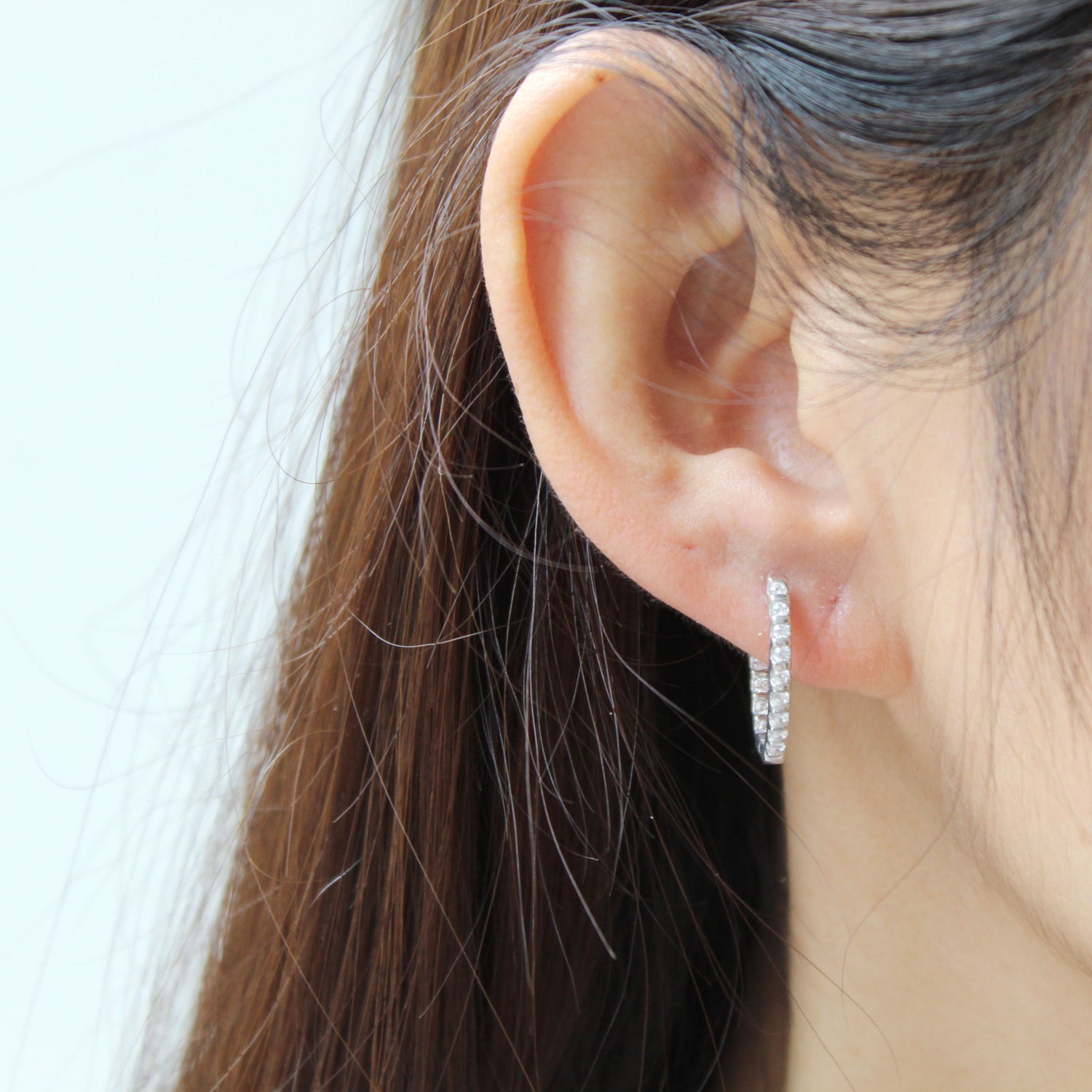 1/2 Cttw Diamond Inside Out Hoop Earrings set in 925 Sterling Silver