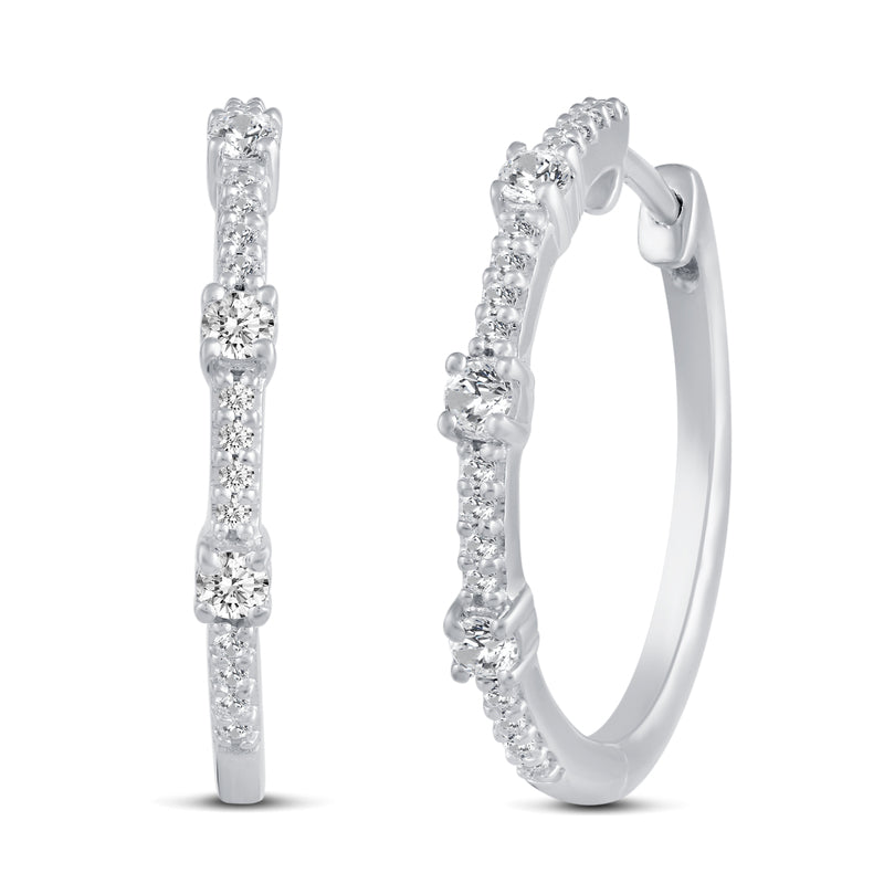 1/2 inch 14K White Gold Hoops Round Diamonds Huggie Earrings 1 Carat 018270W