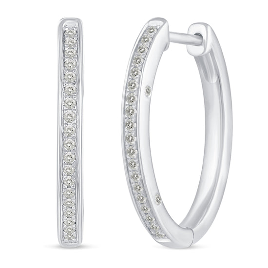 1/4 Cttw Diamond Channel-Set Hoop Earrings set in 925 Sterling Silver