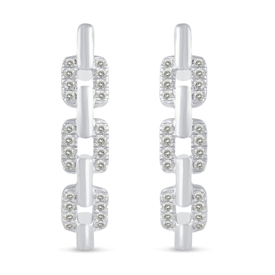 1/4 Cttw Diamond Chain Link Hoop Earrings set in 925 Sterling Silver