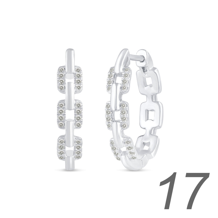 1/4 Cttw Diamond Round Chain Link Hoop Earrings set in 925 Sterling Silver