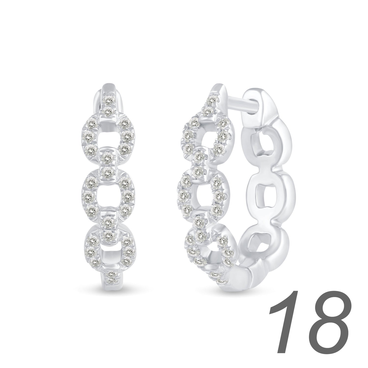 1/4 Cttw Diamond Round Chain Link Hoop Earrings set in 925 Sterling Silver
