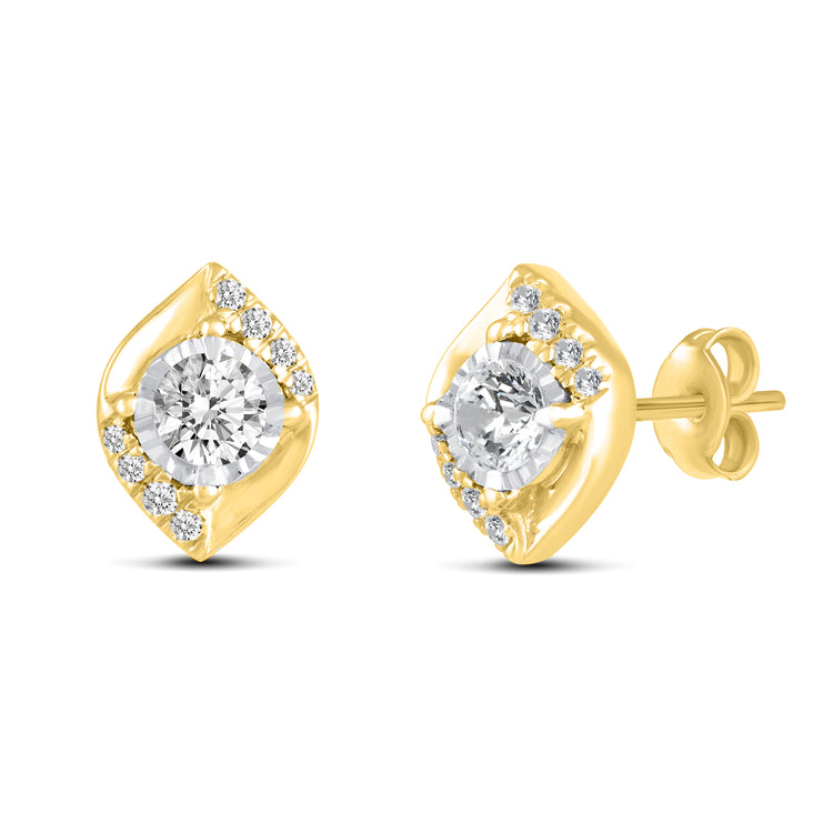 14K Yellow/White Gold 1/2 Cttw (I1-I2 Clarity) Diamond Leaf Stud Earrings