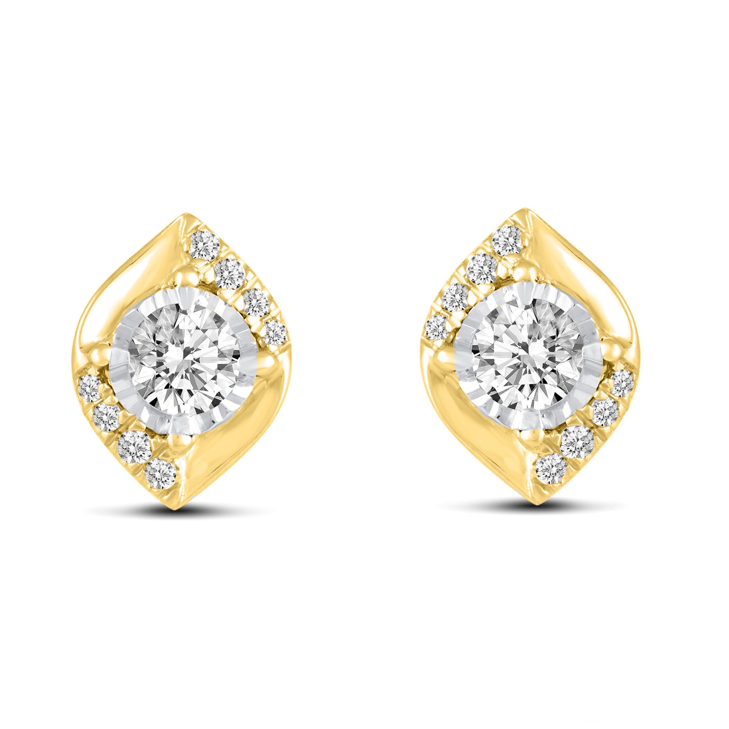 14K Yellow/White Gold 1/2 Cttw (I1-I2 Clarity) Diamond Leaf Stud Earrings