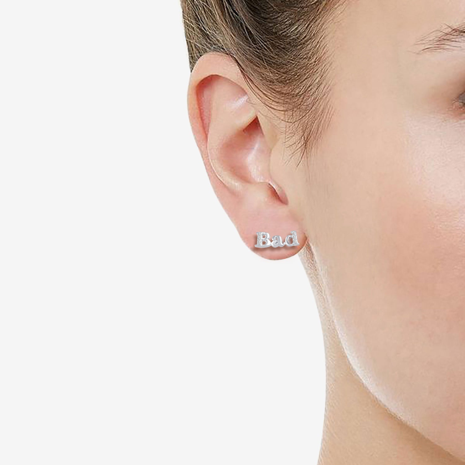 Bad Bitch Stud Earrings with 1/20 Ctw Natural Diamonds set in 925 Sterling Silver
