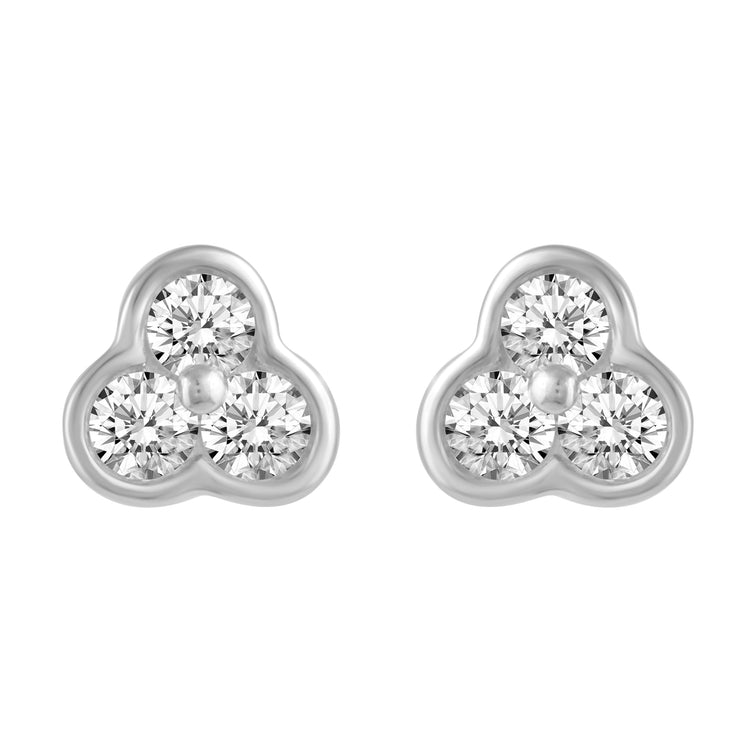 Three Leaf Clover Stud Earrings with 1/4 Ctw Natural Diamonds set in 925 Sterling Silver