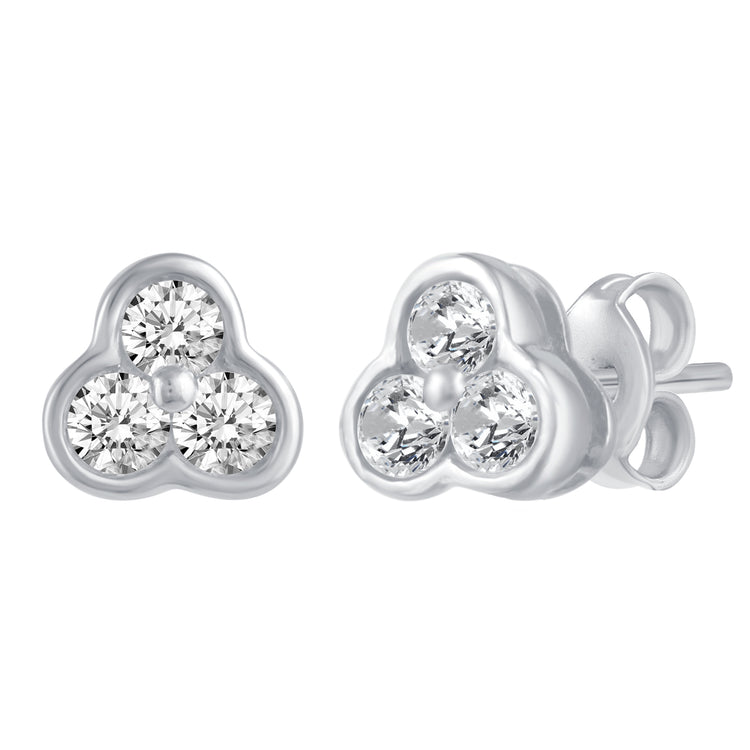 Three Leaf Clover Stud Earrings with 1/4 Ctw Natural Diamonds set in 925 Sterling Silver