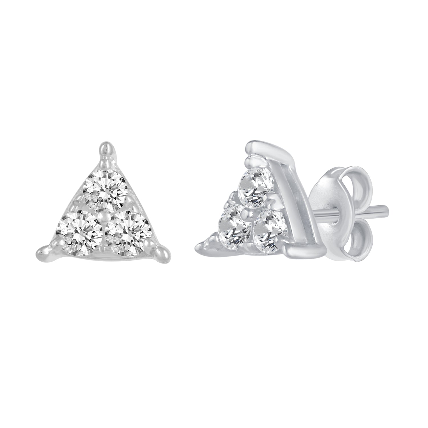 Triangle Cluster Stud Earrings with 1/4 Ctw Natural Diamonds set in 925 Sterling Silver