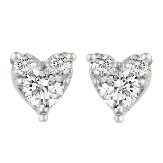 Fifth and Fine Heart 1/4 Ctw Natural Diamond Stud Earrings set in 925 Sterling Silver for Women and Girls
